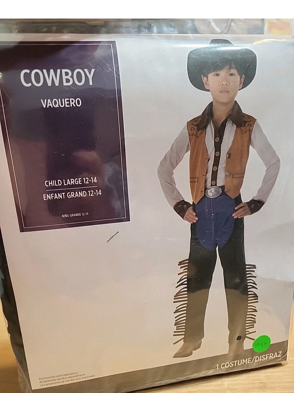 Cowboy Kids Costume - Brown Vest & Black Chaps (Child Large 12-14)